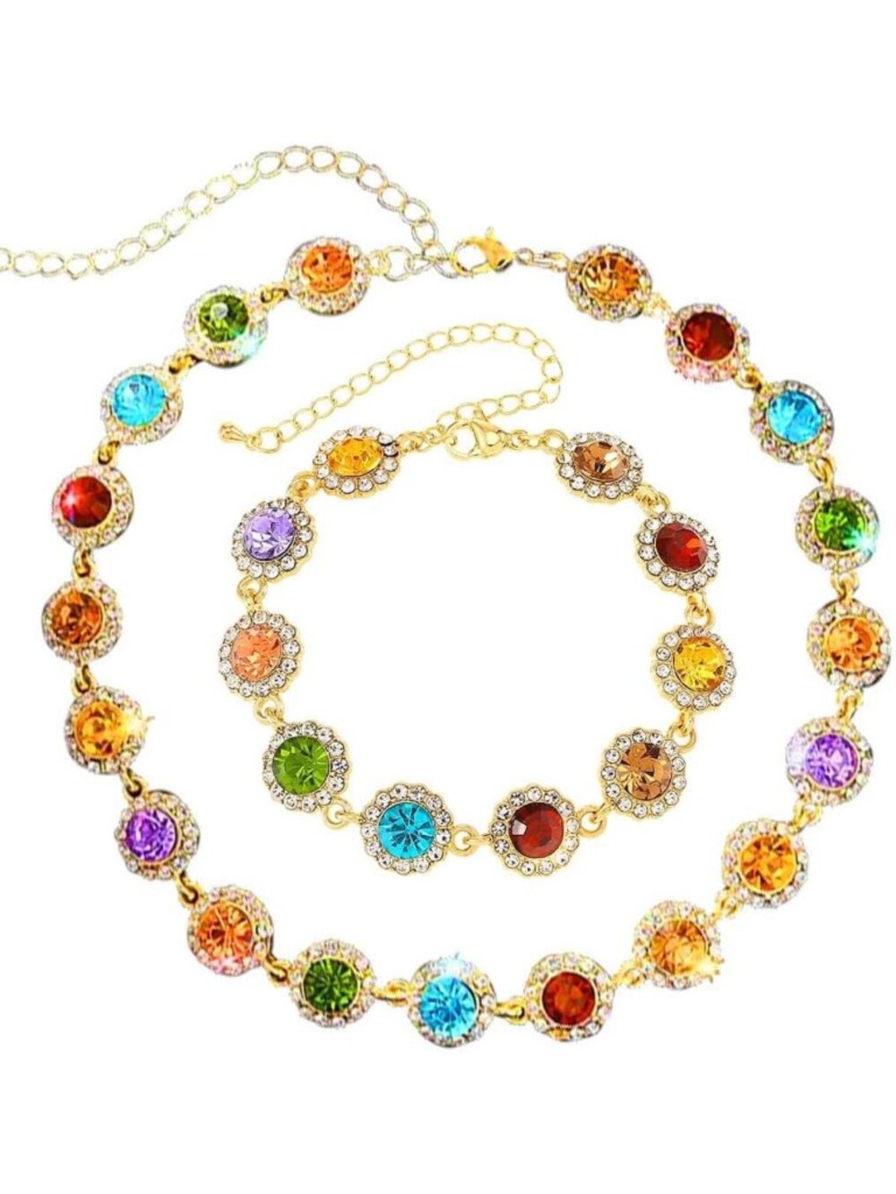 Colorful Crystal Jewelry Set - Elegant Gold 2-Piece Accessories for Women